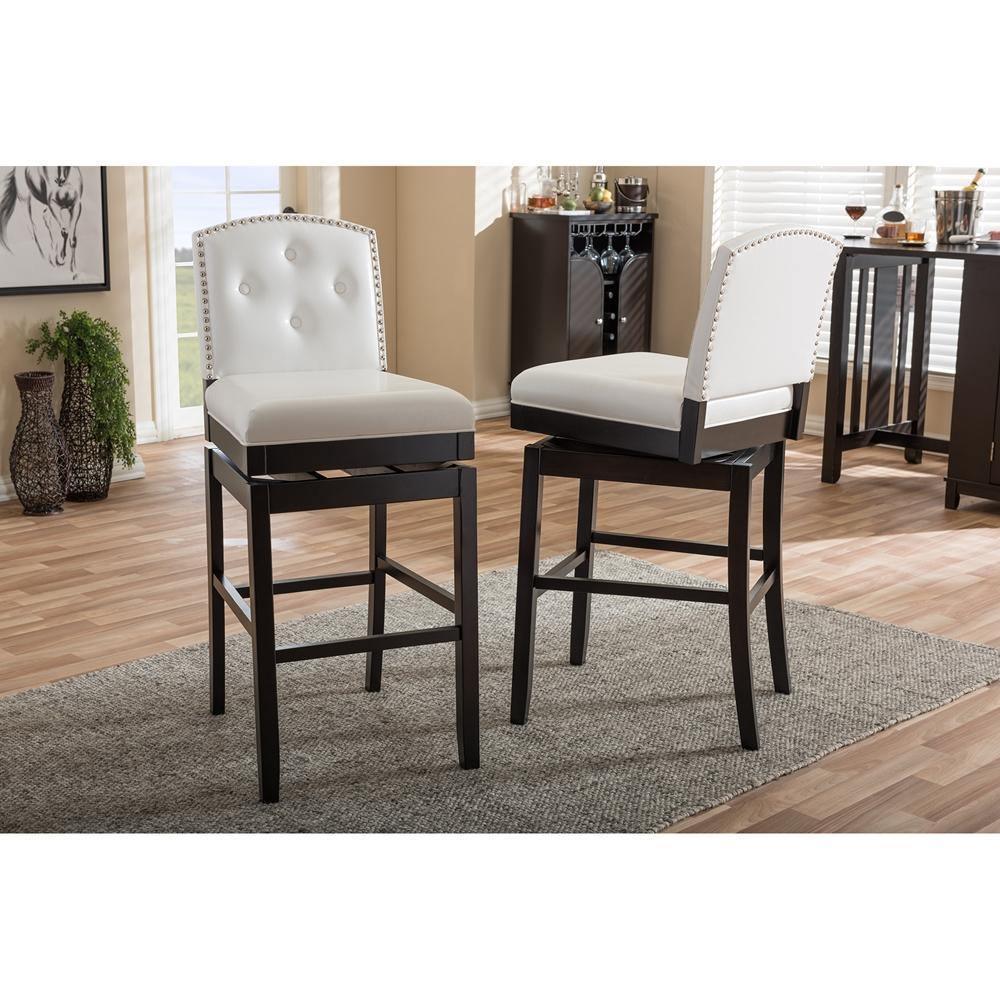 Ginaro Modern and Contemporary White Faux Leather Button-tufted Upholstered Swivel Bar Stool FredCo