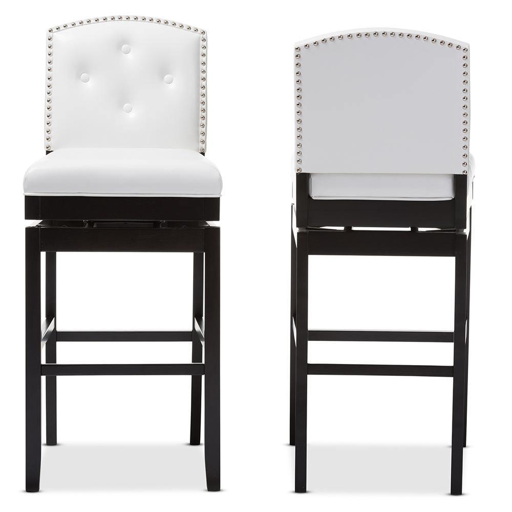 Ginaro Modern and Contemporary White Faux Leather Button-tufted Upholstered Swivel Bar Stool FredCo