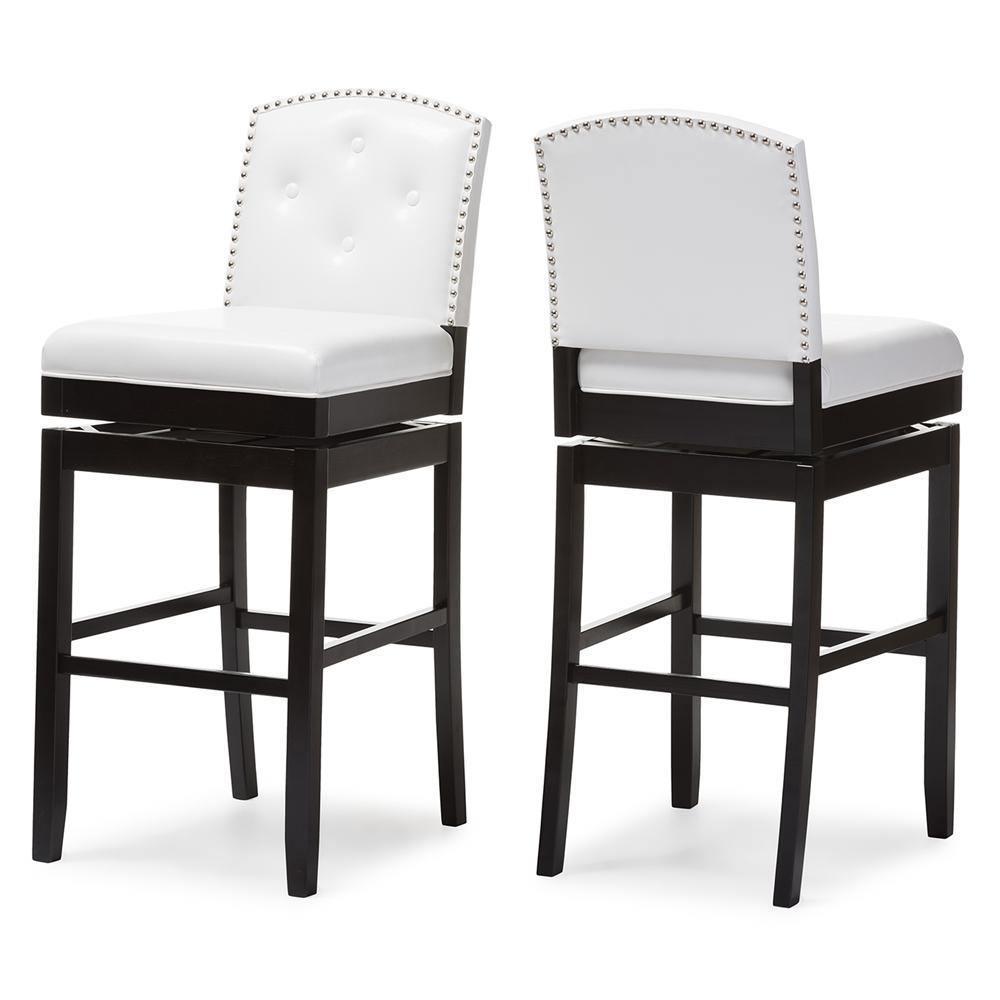Ginaro Modern and Contemporary White Faux Leather Button-tufted Upholstered Swivel Bar Stool FredCo