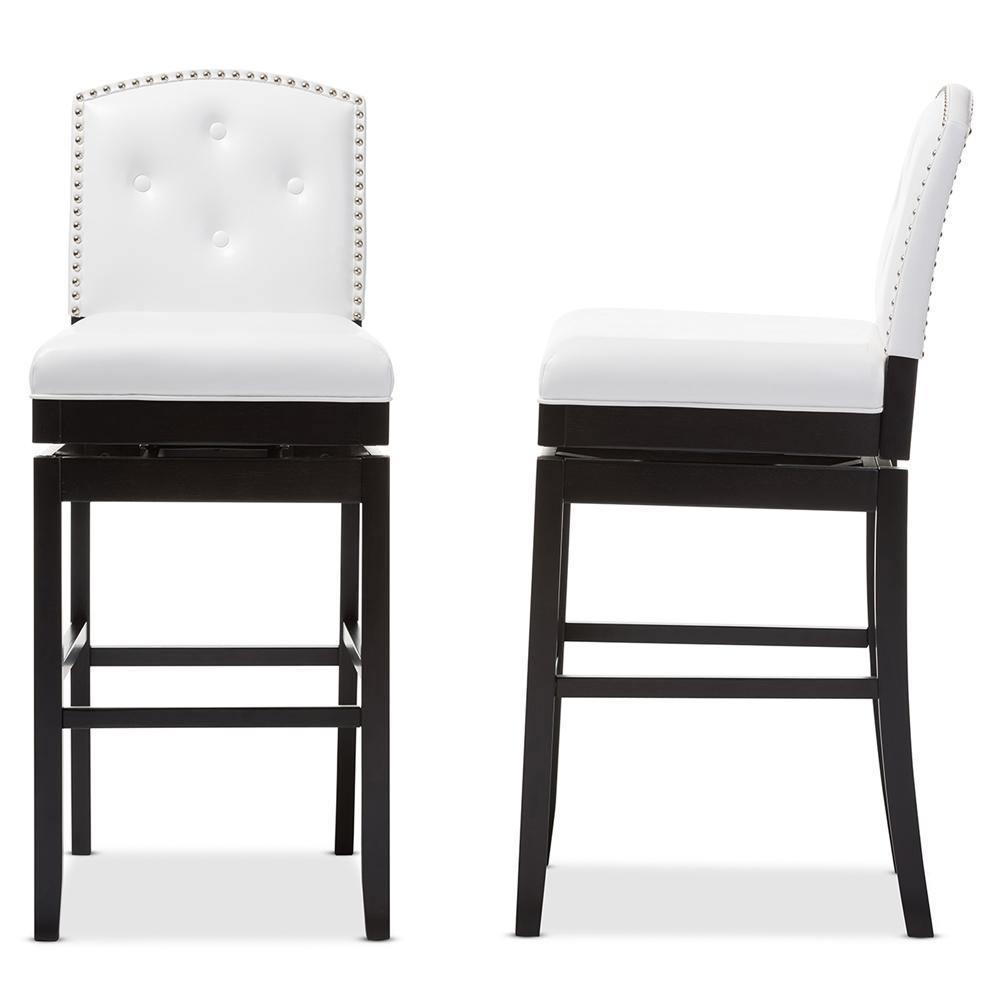 Ginaro Modern and Contemporary White Faux Leather Button-tufted Upholstered Swivel Bar Stool FredCo