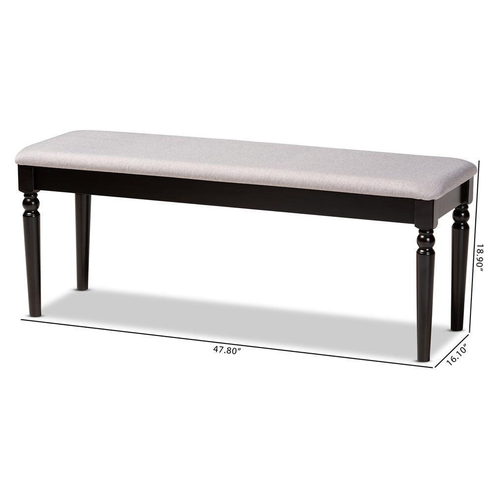 Giovanni Modern and Contemporary Grey Fabric Upholstered and Dark Brown Finished Wood Dining Bench FredCo