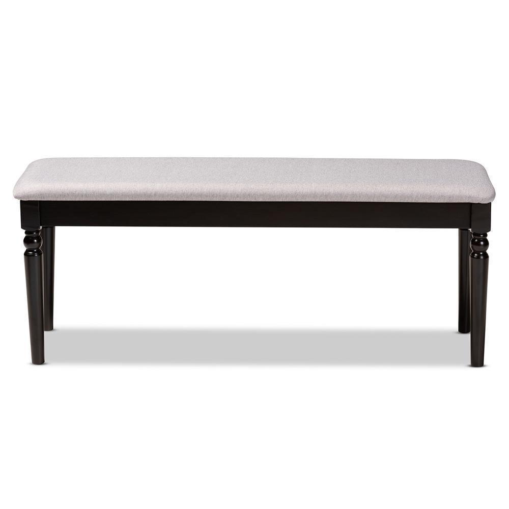 Giovanni Modern and Contemporary Grey Fabric Upholstered and Dark Brown Finished Wood Dining Bench FredCo