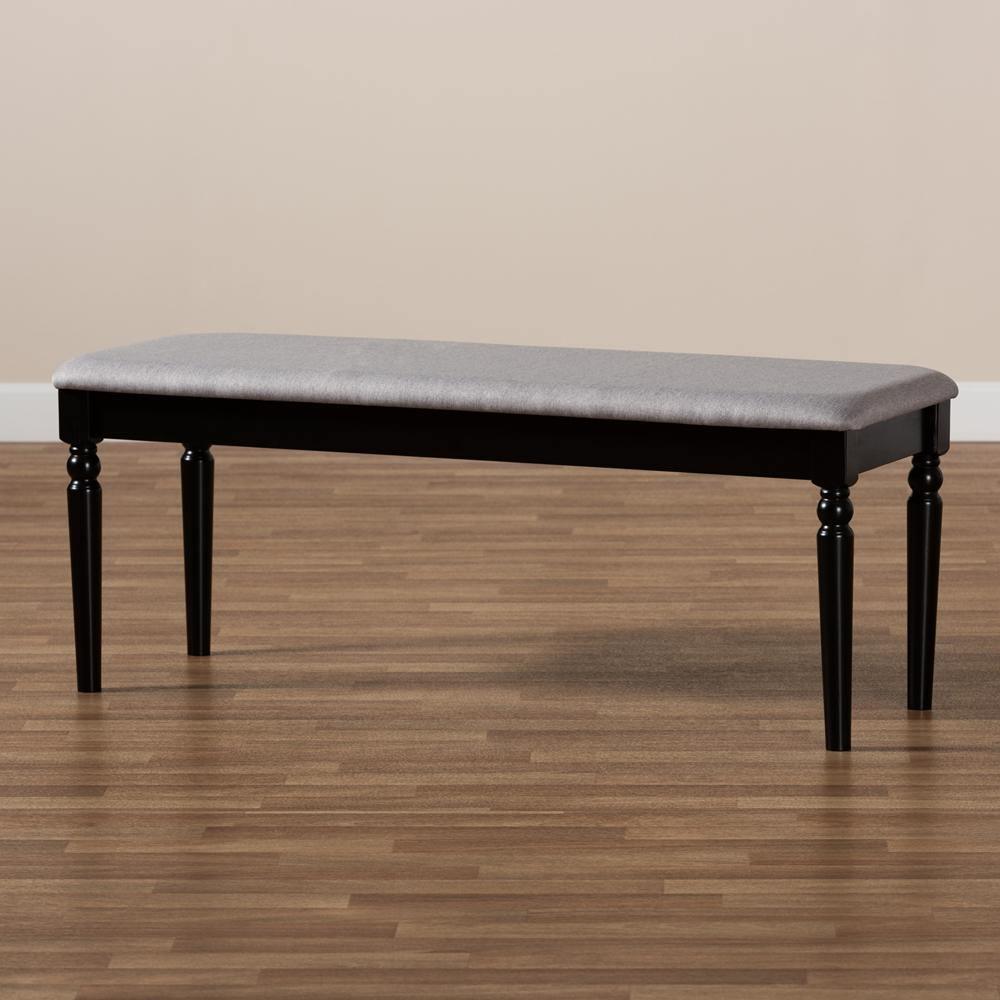 Giovanni Modern and Contemporary Grey Fabric Upholstered and Dark Brown Finished Wood Dining Bench FredCo