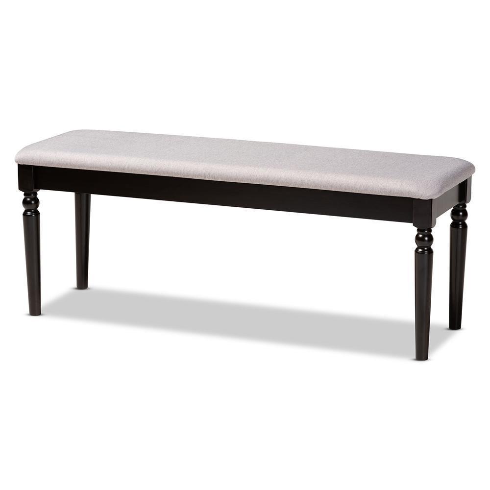 Giovanni Modern and Contemporary Grey Fabric Upholstered and Dark Brown Finished Wood Dining Bench FredCo