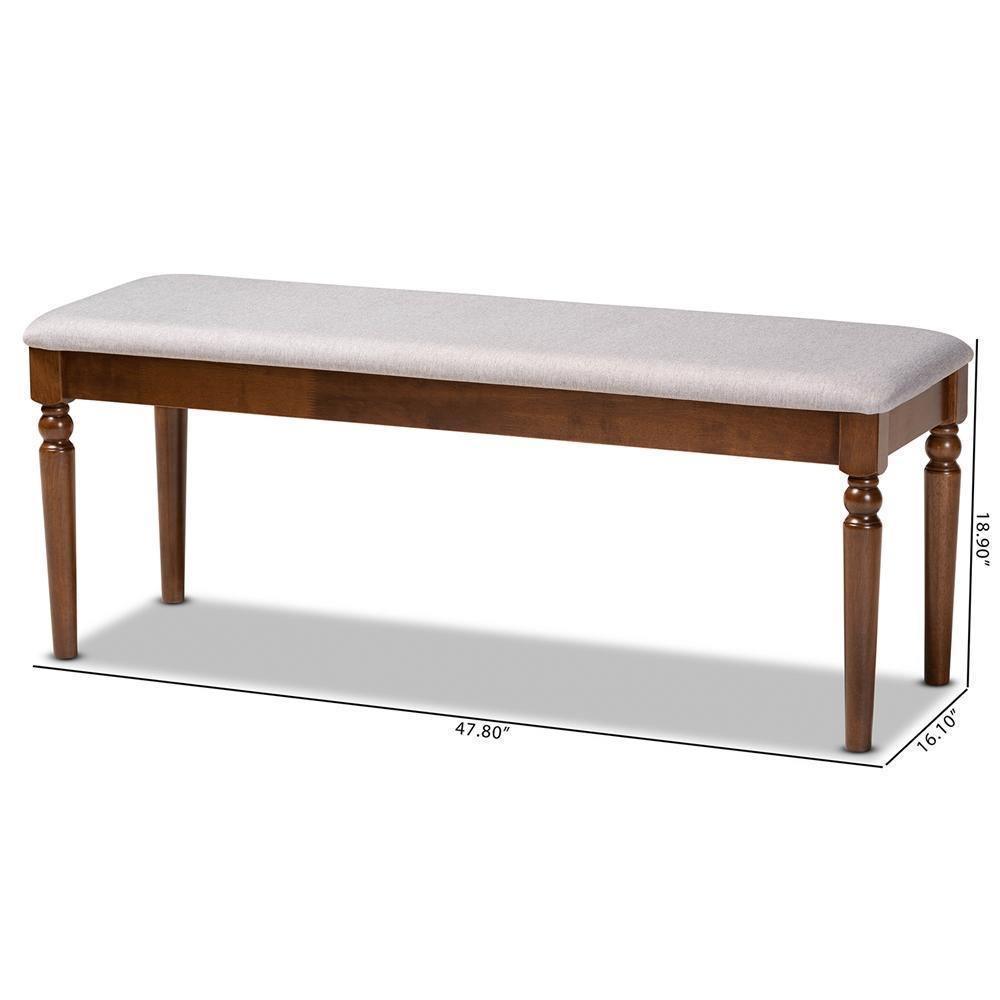 Giovanni Modern and Contemporary Grey Fabric Upholstered and Walnut Brown Finished Wood Dining Bench FredCo