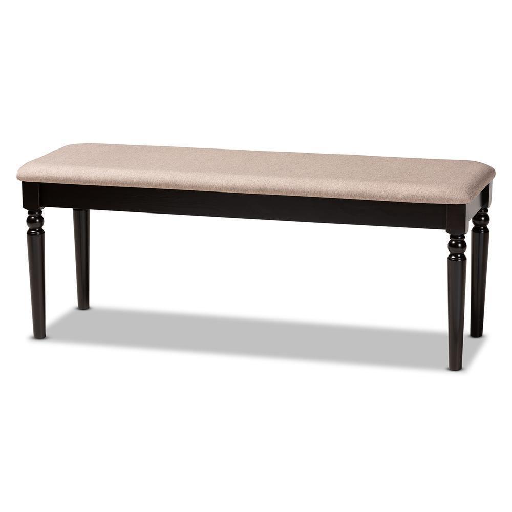Giovanni Modern and Contemporary Sand Fabric Upholstered and Dark Brown Finished Wood Dining Bench FredCo