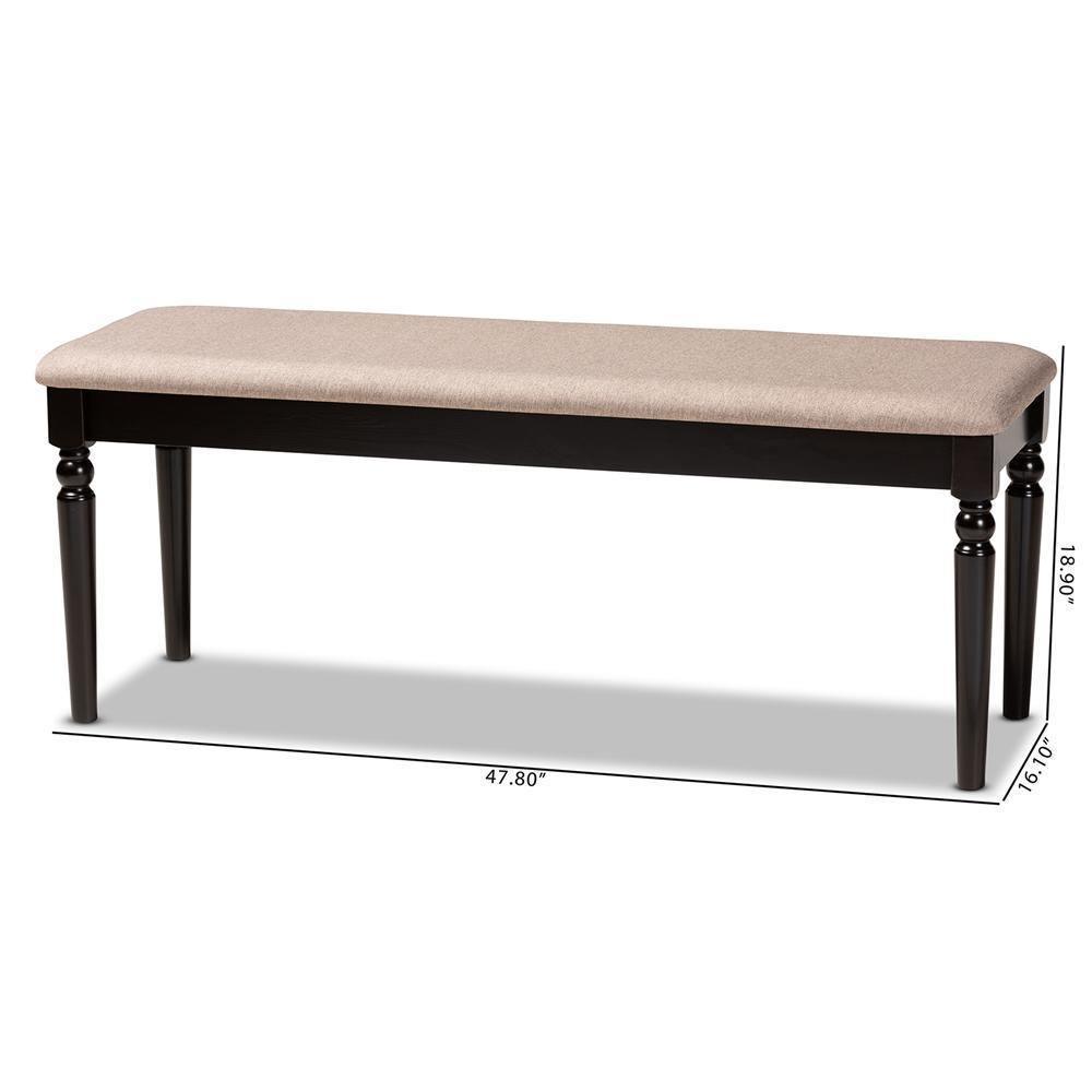 Giovanni Modern and Contemporary Sand Fabric Upholstered and Dark Brown Finished Wood Dining Bench FredCo