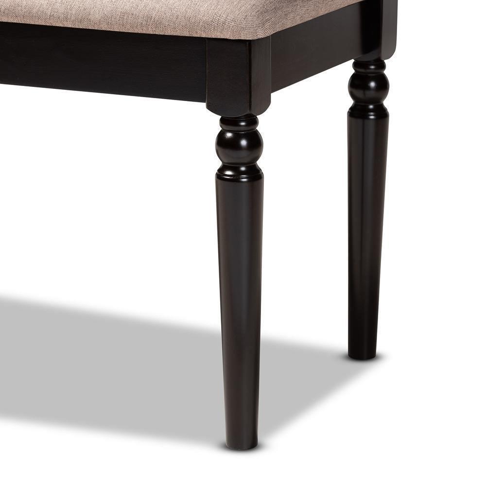 Giovanni Modern and Contemporary Sand Fabric Upholstered and Dark Brown Finished Wood Dining Bench FredCo