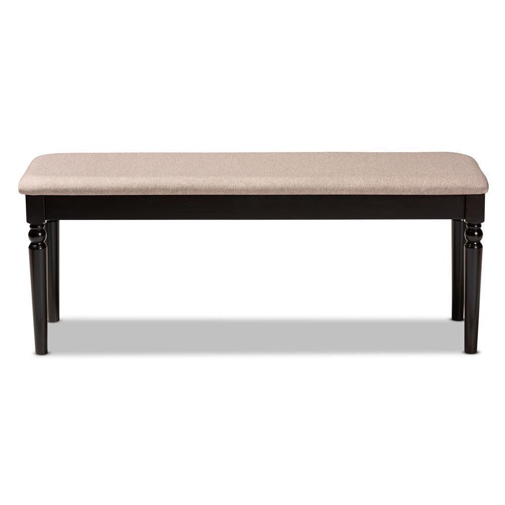 Giovanni Modern and Contemporary Sand Fabric Upholstered and Dark Brown Finished Wood Dining Bench FredCo