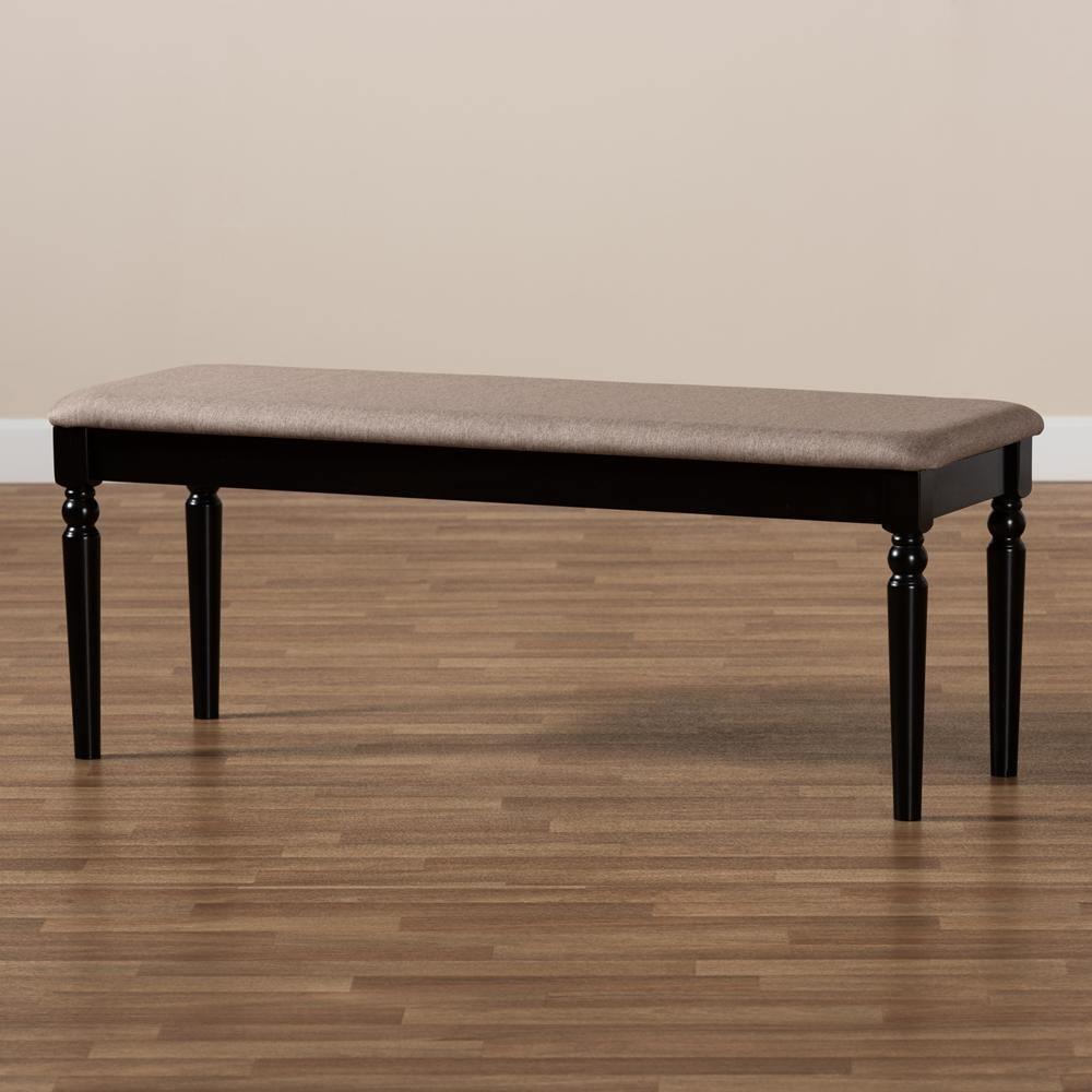 Giovanni Modern and Contemporary Sand Fabric Upholstered and Dark Brown Finished Wood Dining Bench FredCo