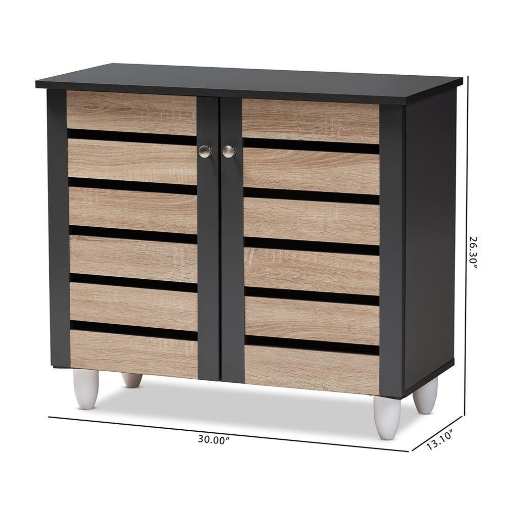 Gisela Modern and Contemporary Two-Tone Oak and Dark Gray 2-Door Shoe Storage Cabinet FredCo