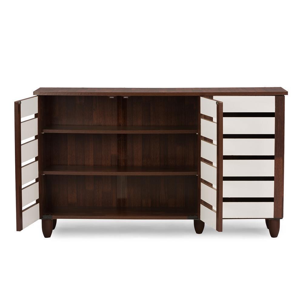 Gisela Oak and White 2-tone Shoe Cabinet With 3 Doors FredCo