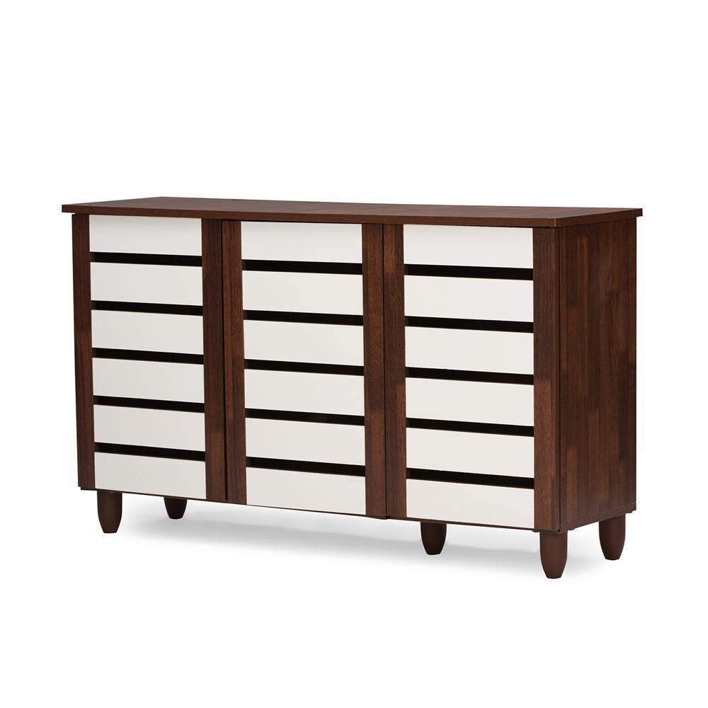 Gisela Oak and White 2-tone Shoe Cabinet With 3 Doors FredCo