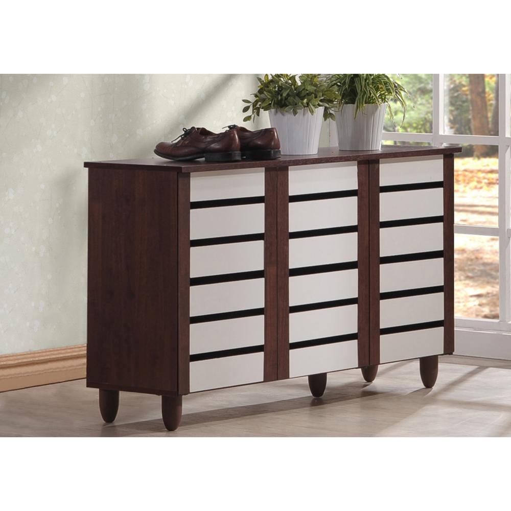 Gisela Oak and White 2-tone Shoe Cabinet With 3 Doors FredCo