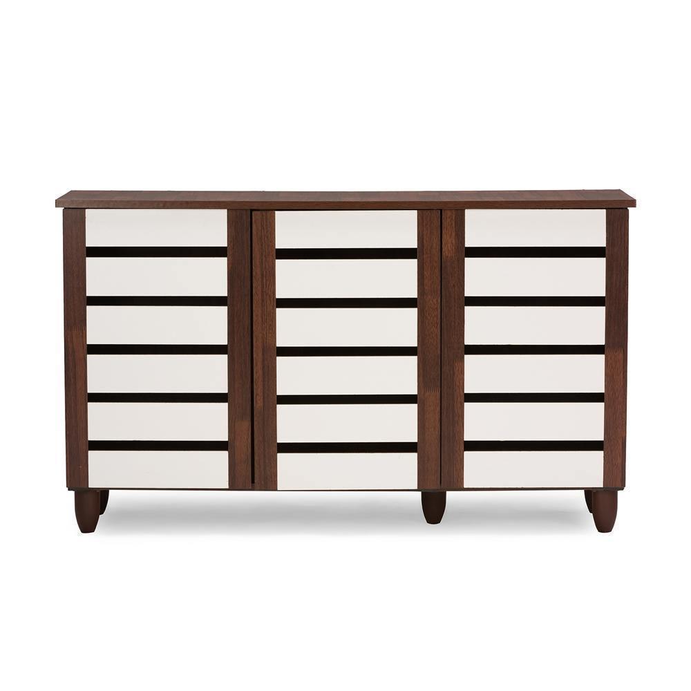 Gisela Oak and White 2-tone Shoe Cabinet With 3 Doors FredCo