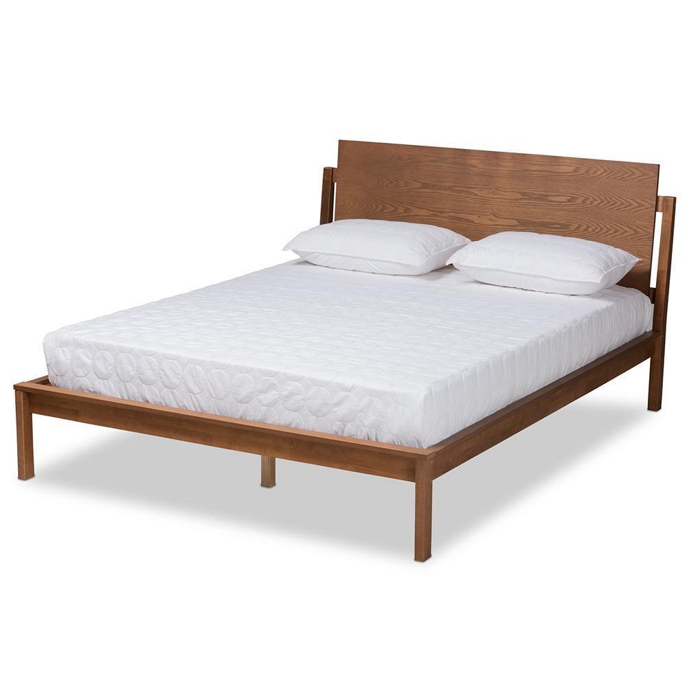 Giuseppe Modern and Contemporary Walnut Brown Finished Queen Size Platform Bed FredCo