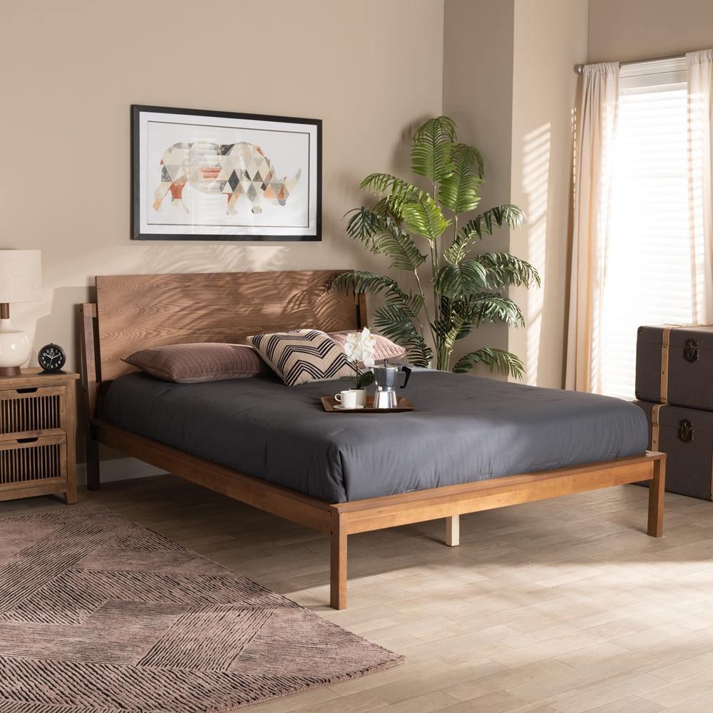 Giuseppe Modern and Contemporary Walnut Brown Finished Queen Size Platform Bed FredCo