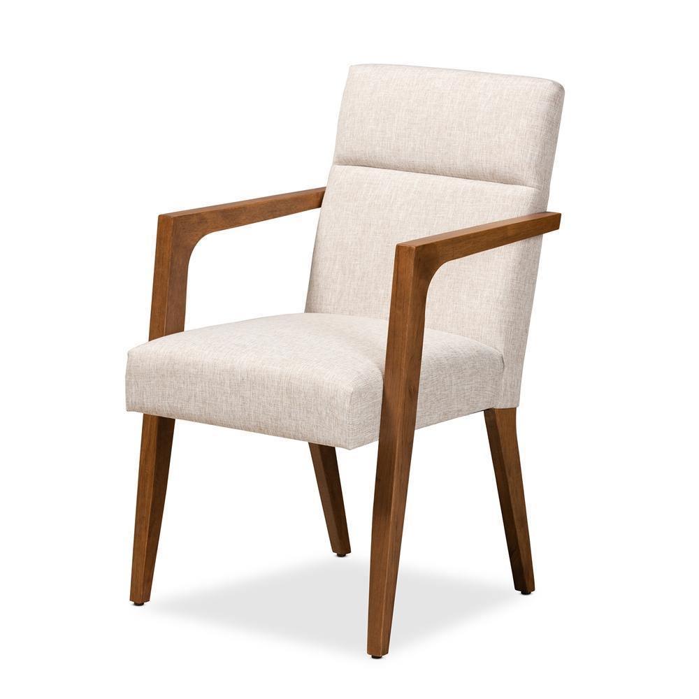 Glenda Mid-Century Modern Beige Fabric Upholstered and Walnut Brown Finished Wood 7-Piece Dining Set FredCo