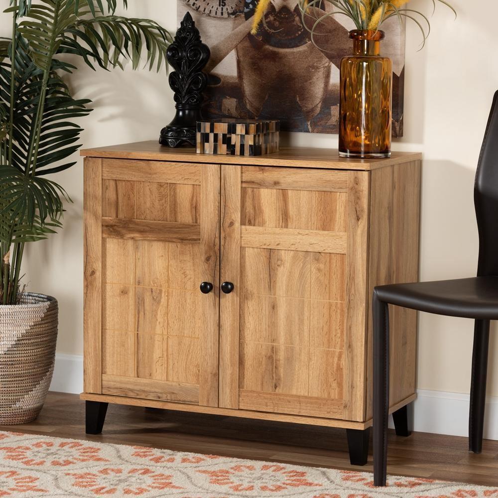 Glidden Modern and Contemporary Oak Brown Finished Wood 2-Door Shoe Storage Cabinet FredCo