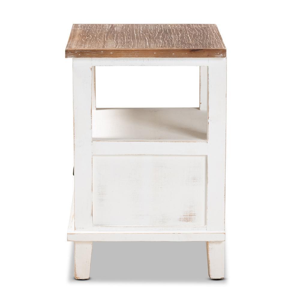 Glynn Rustic Farmhouse Weathered Two-Tone White and Oak Brown Finished Wood 1-Drawer Nightstand FredCo