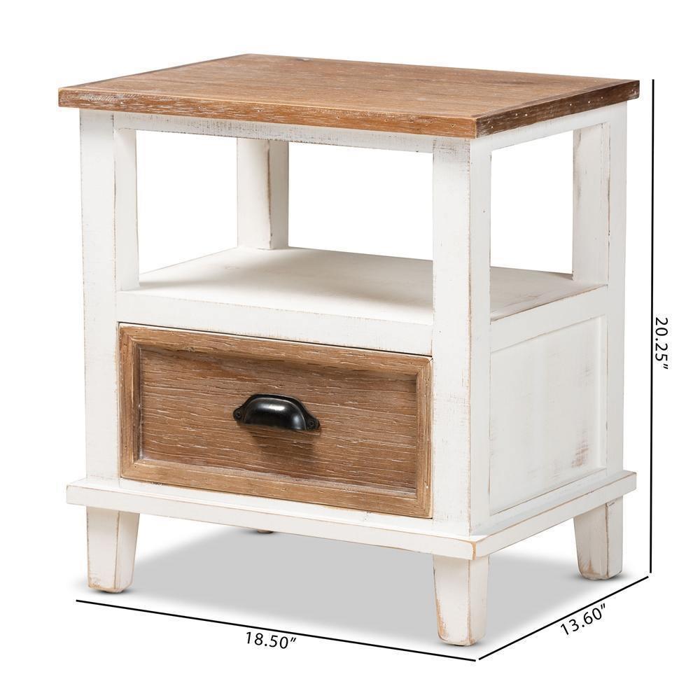 Glynn Rustic Farmhouse Weathered Two-Tone White and Oak Brown Finished Wood 1-Drawer Nightstand FredCo