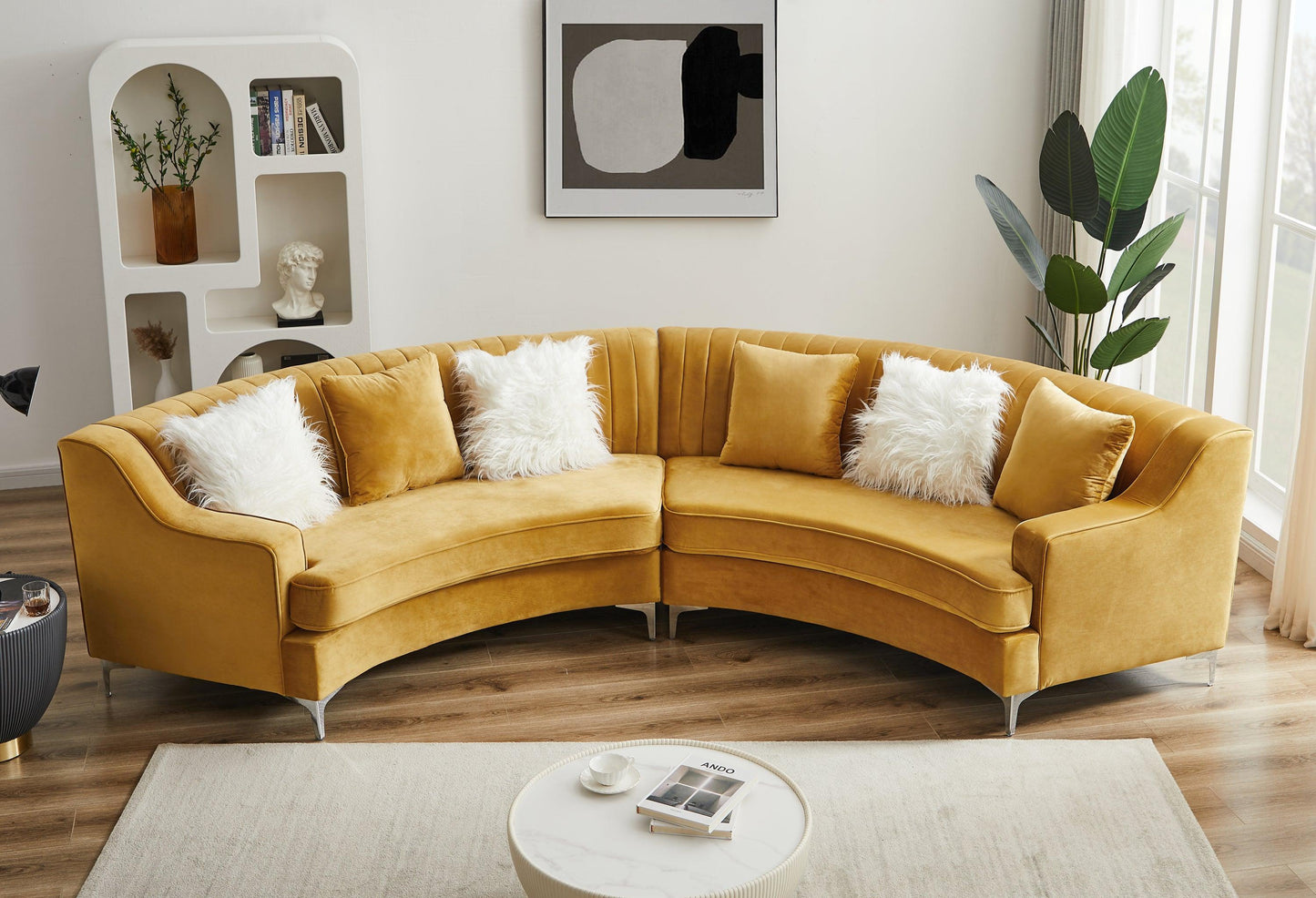 Gold Velvet Curved Sofa FredCo