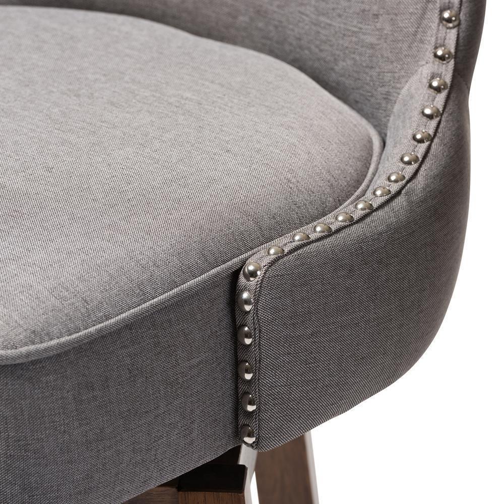 Gradisca Modern and Contemporary Brown Wood Finishing and Grey Fabric Button-Tufted Upholstered Swivel Barstool FredCo
