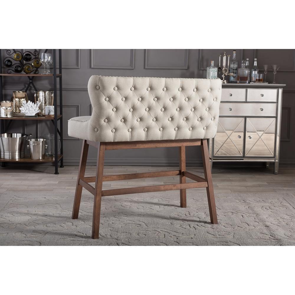 Gradisca Modern and Contemporary Light Beige Fabric Button-tufted Upholstered Bar Bench Banquette FredCo