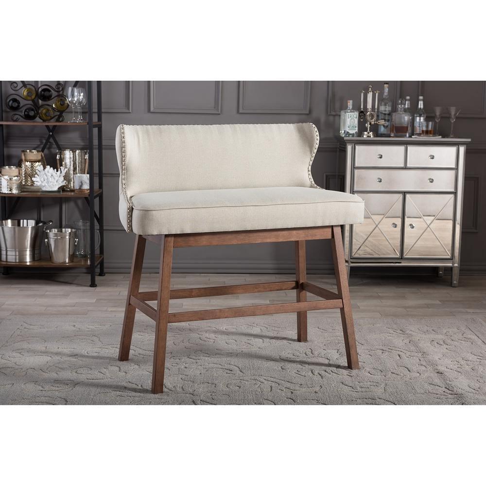 Gradisca Modern and Contemporary Light Beige Fabric Button-tufted Upholstered Bar Bench Banquette FredCo