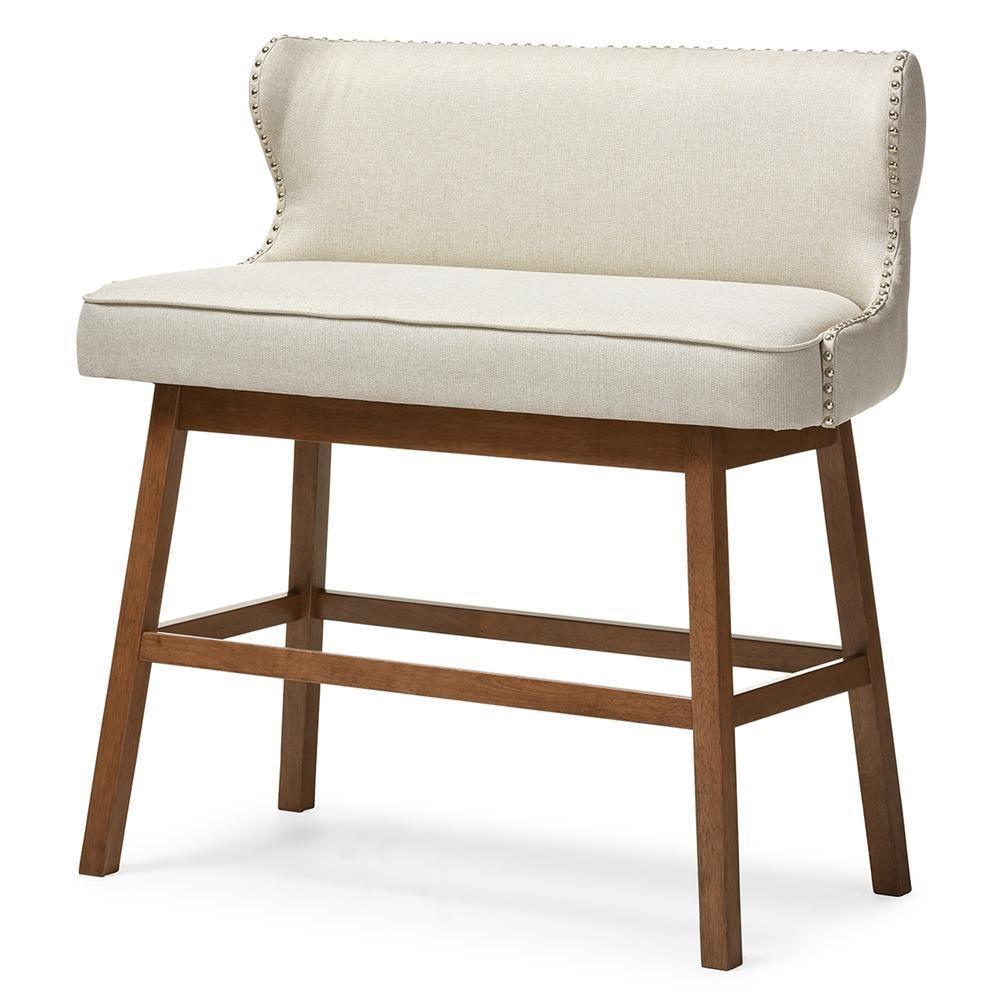 Gradisca Modern and Contemporary Light Beige Fabric Button-tufted Upholstered Bar Bench Banquette FredCo