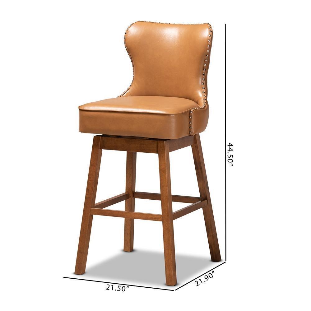 Gradisca Modern and Contemporary Tan Faux Leather Upholstered and Walnut Brown Finished Wood 2-Piece Swivel Bar Stool Set FredCo