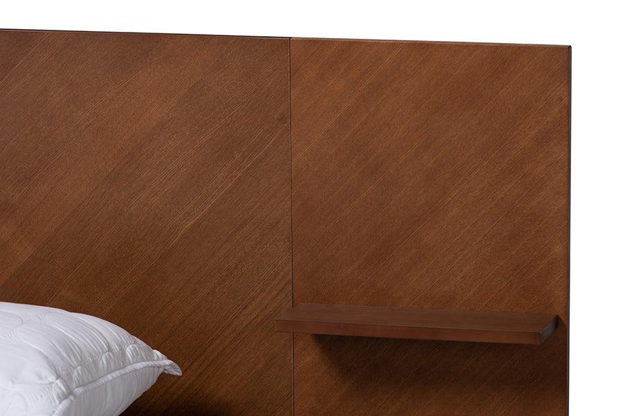 Graham Mid-Century Modern Transitional Ash Walnut Finished Wood Queen Size Platform Storage Bed with Built-In Nightstands FredCo