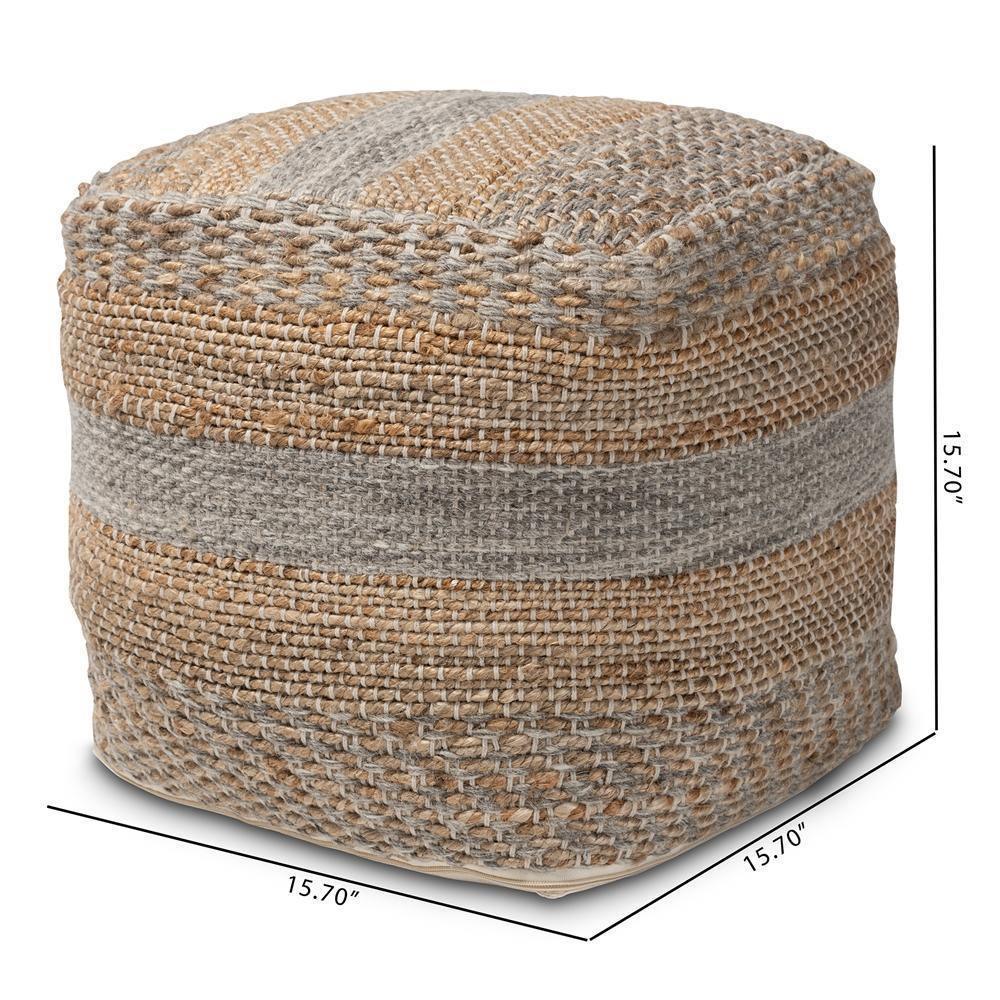Grange Moroccan Inspired Natural and Grey Handwoven Hemp Pouf Ottoman FredCo