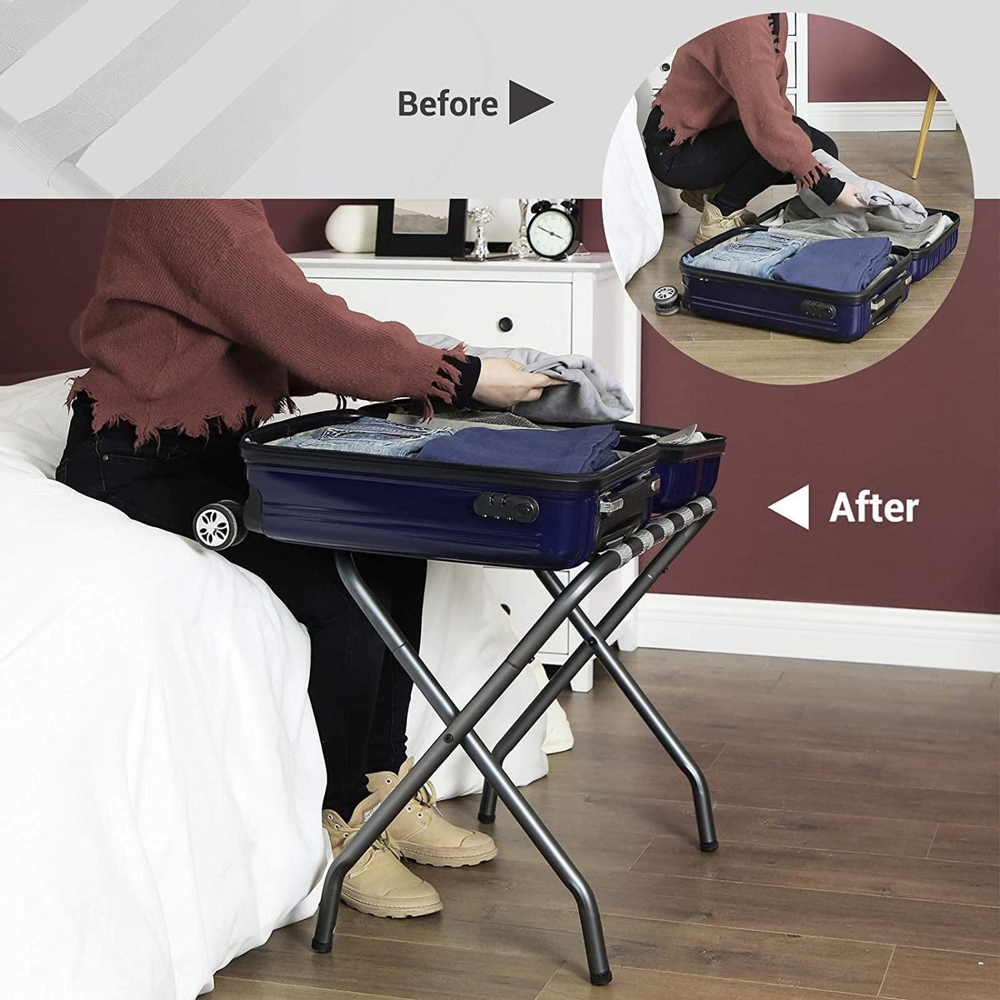 Gray Metal Folding Luggage Rack FredCo