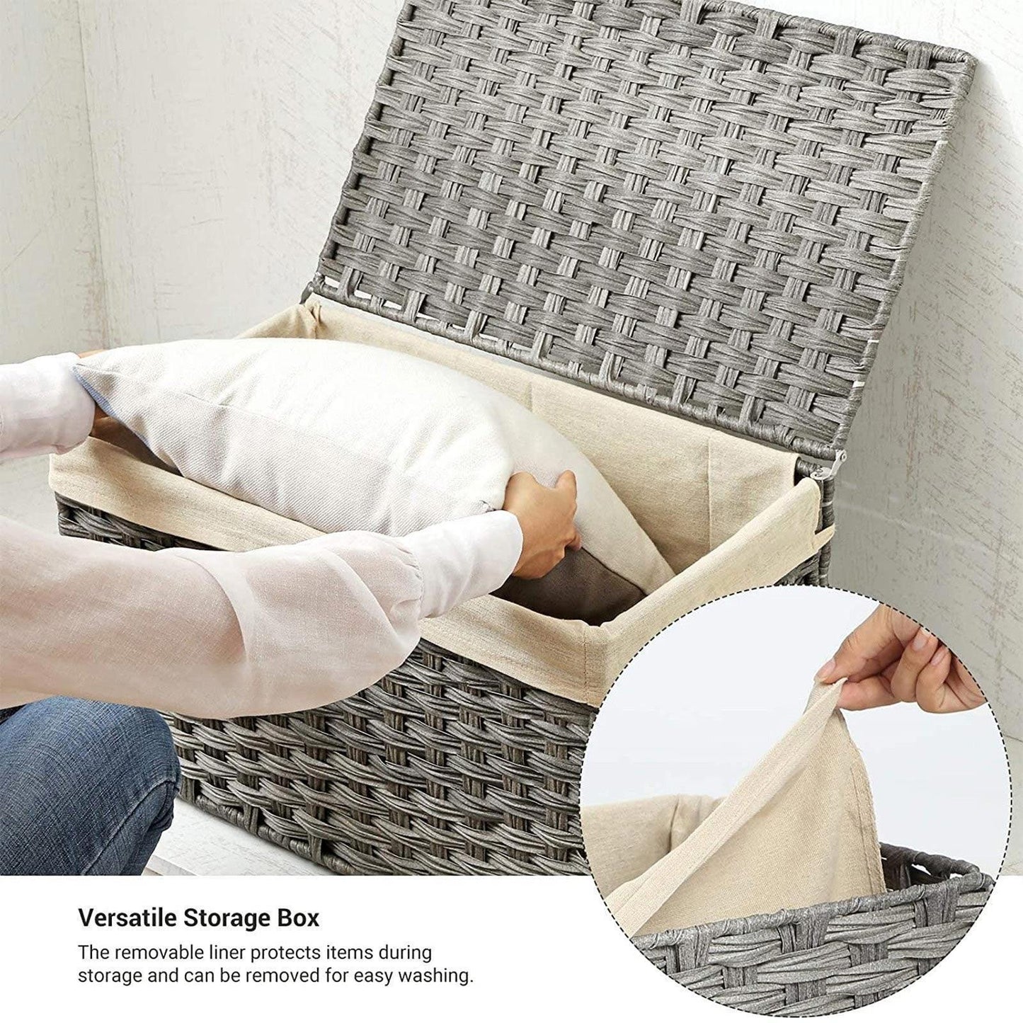 Gray Storage Trunk with Lid & Cotton Liner Bag FredCo