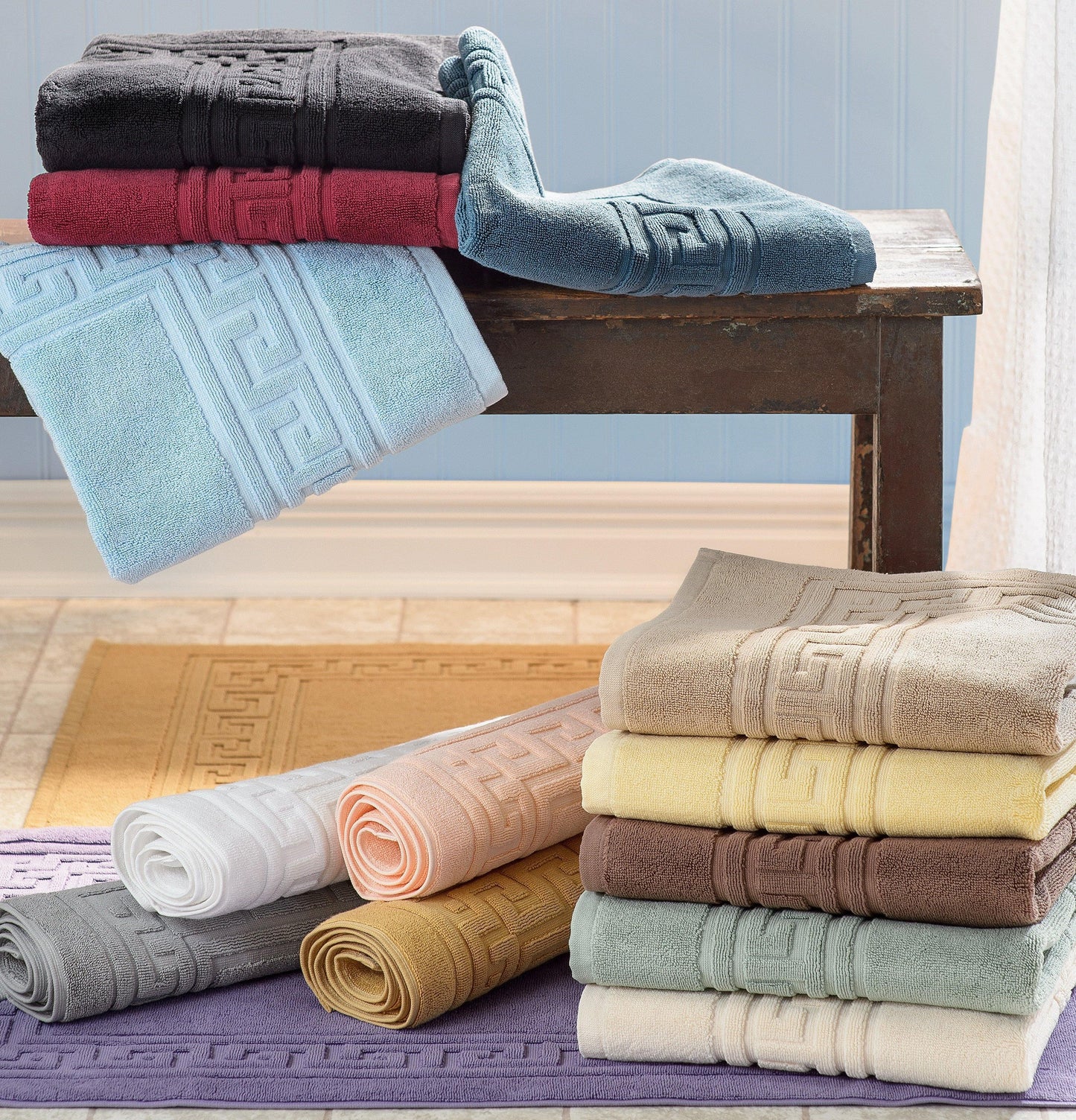 Greek Key Egyptian Cotton 900 GSM 2-Piece Bath Mat Set FredCo