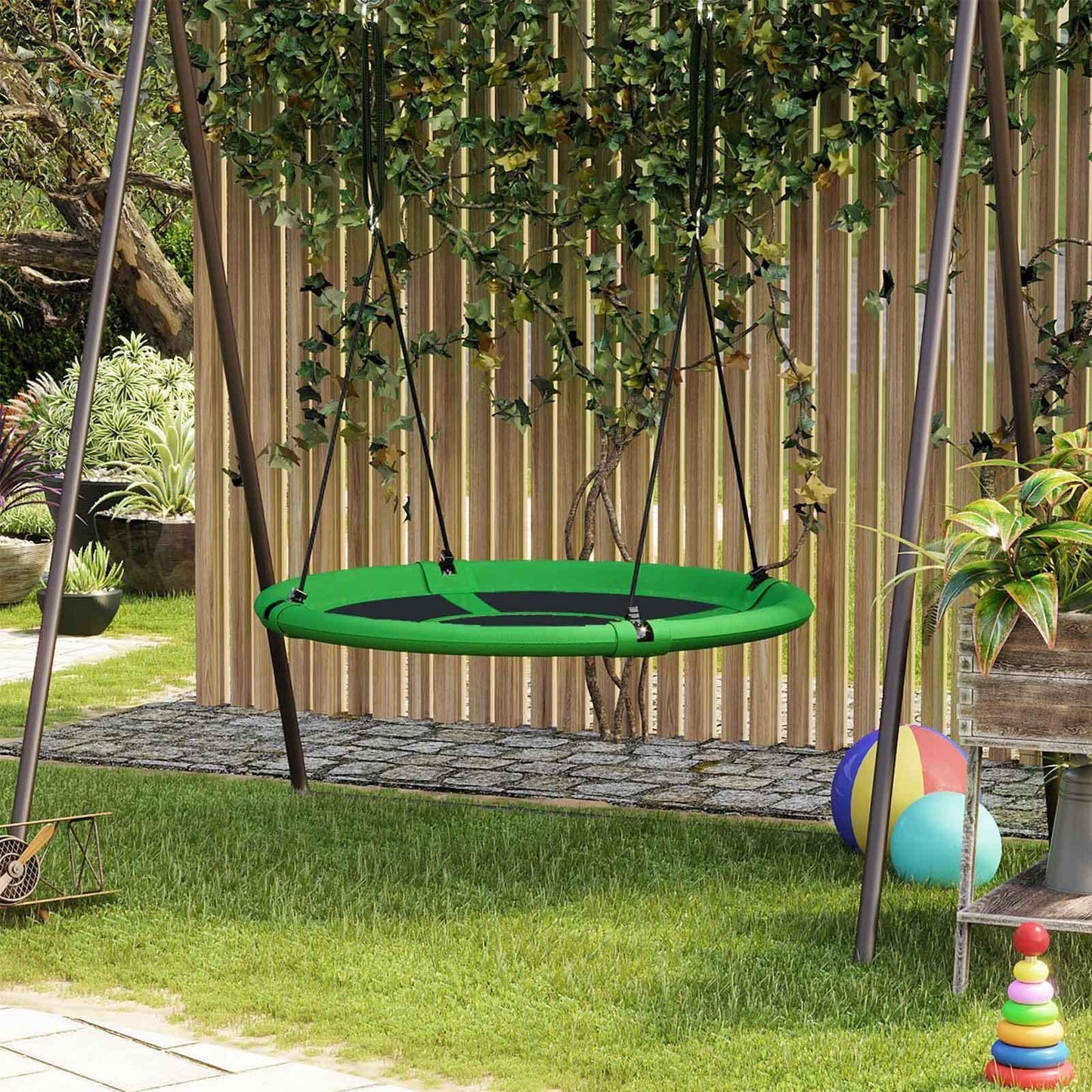 Green & Black Round Saucer Tree Swing FredCo