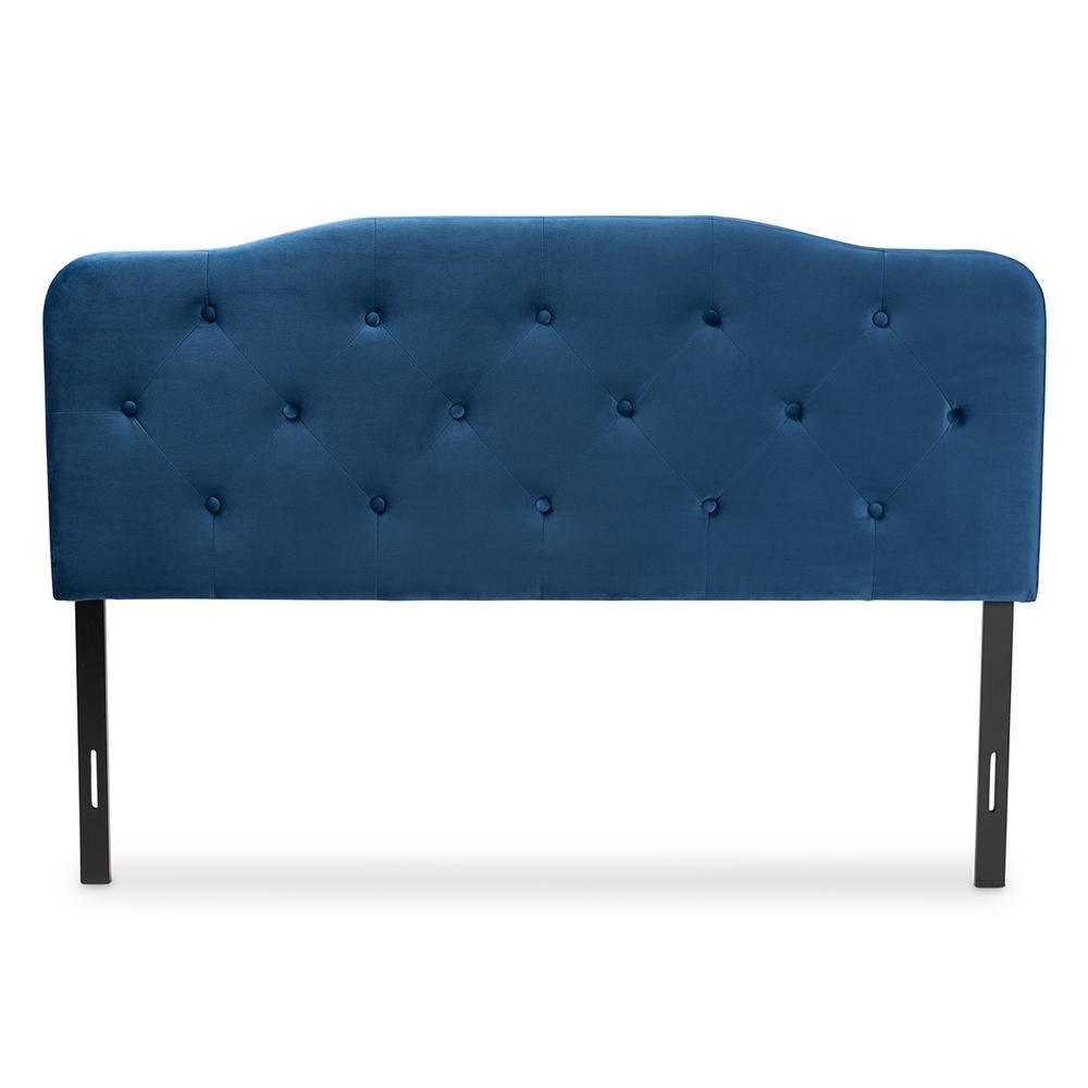 Gregory Modern and Contemporary Navy Blue Velvet Fabric Upholstered Full Size Headboard FredCo