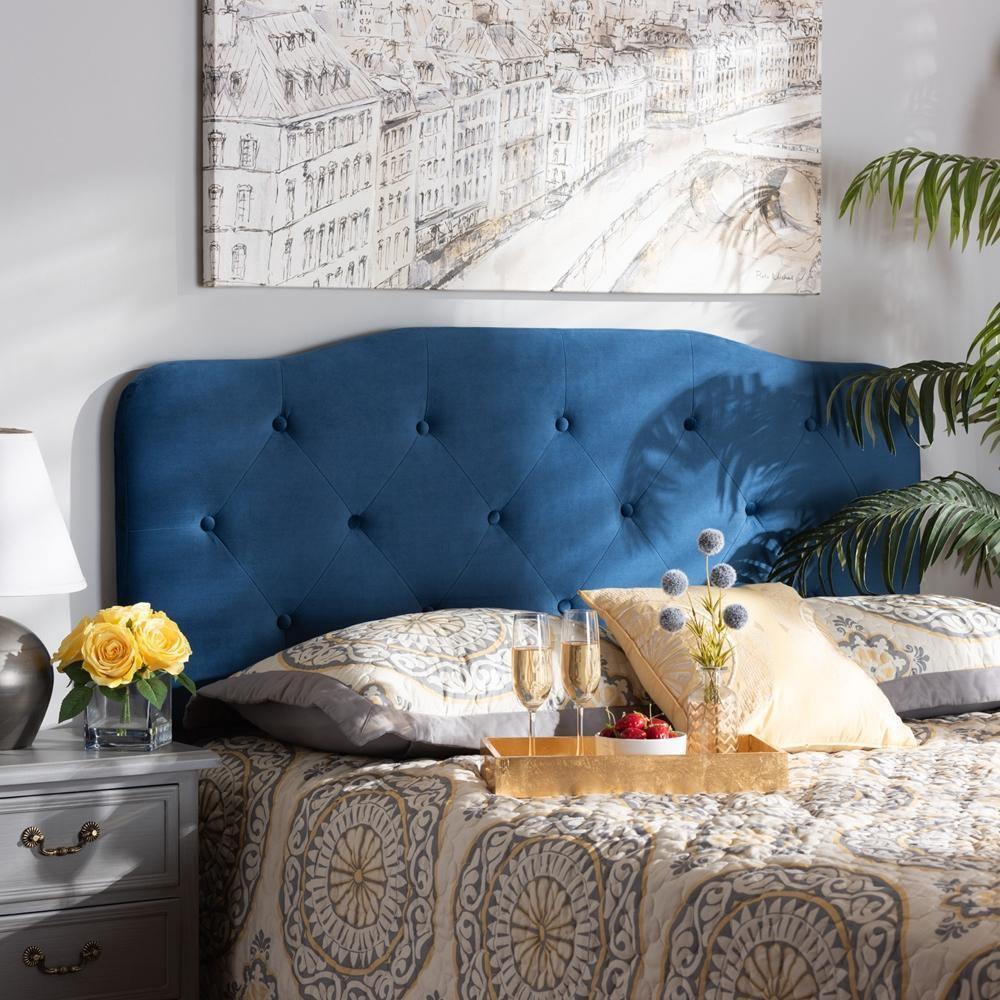 Gregory Modern and Contemporary Navy Blue Velvet Fabric Upholstered Full Size Headboard FredCo