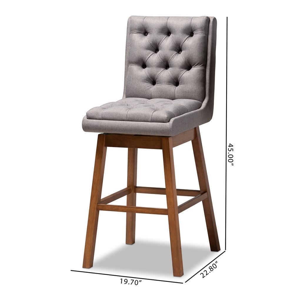 Gregory Modern Transitional Grey Fabric Upholstered and Walnut Brown Finished Wood 2-Piece Swivel Bar Stool Set FredCo