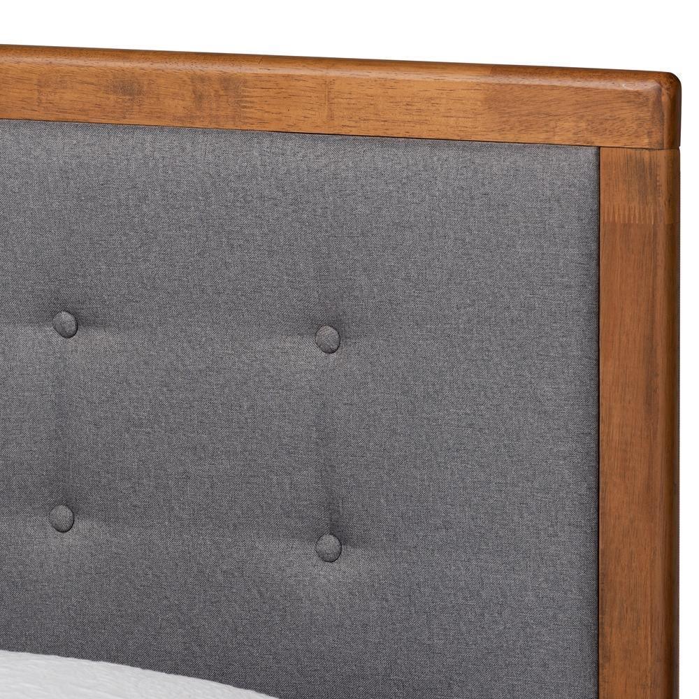 Greta Mid-Century Modern Dark Grey Fabric Upholstered and Walnut Brown Finished Wood Twin Size Platform Bed FredCo