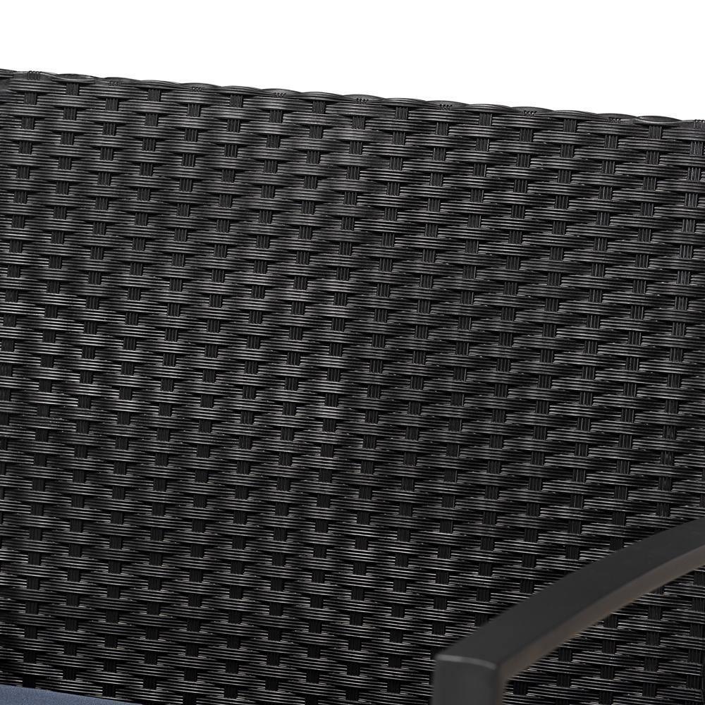 Greta Modern and Contemporary Dark Blue Fabric Upholstered and Black Finished Metal and Synthetic Rattan 4-Piece Patio Set FredCo