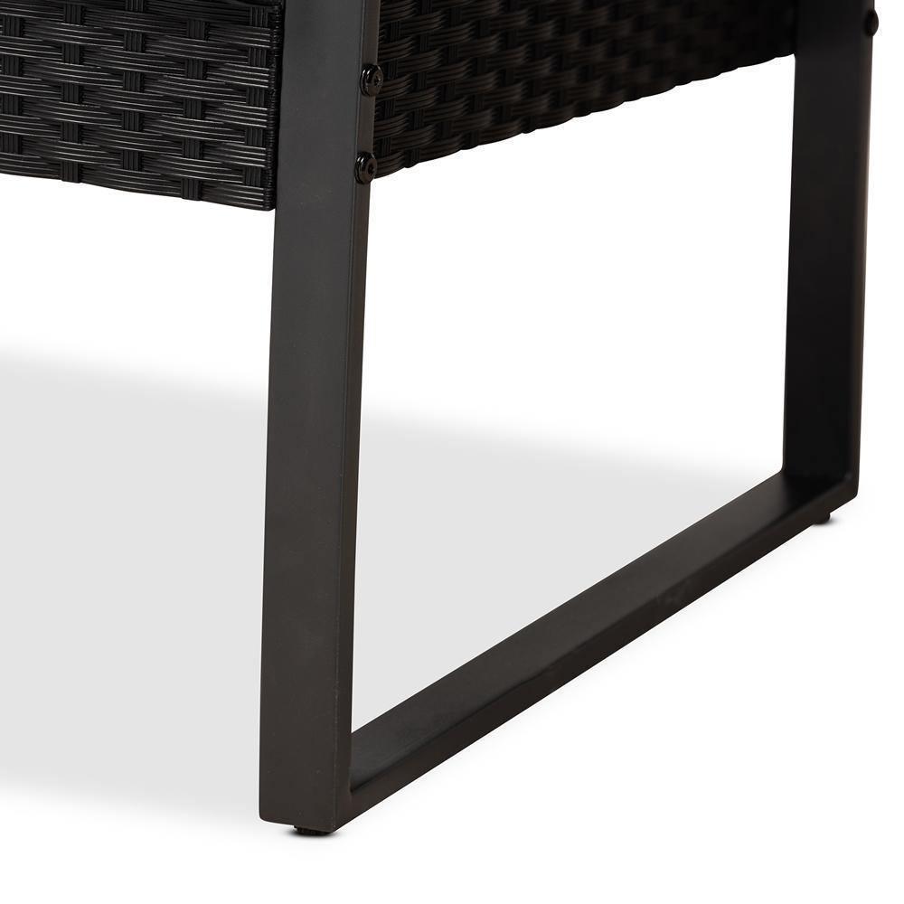 Greta Modern and Contemporary Dark Blue Fabric Upholstered and Black Finished Metal and Synthetic Rattan 4-Piece Patio Set FredCo