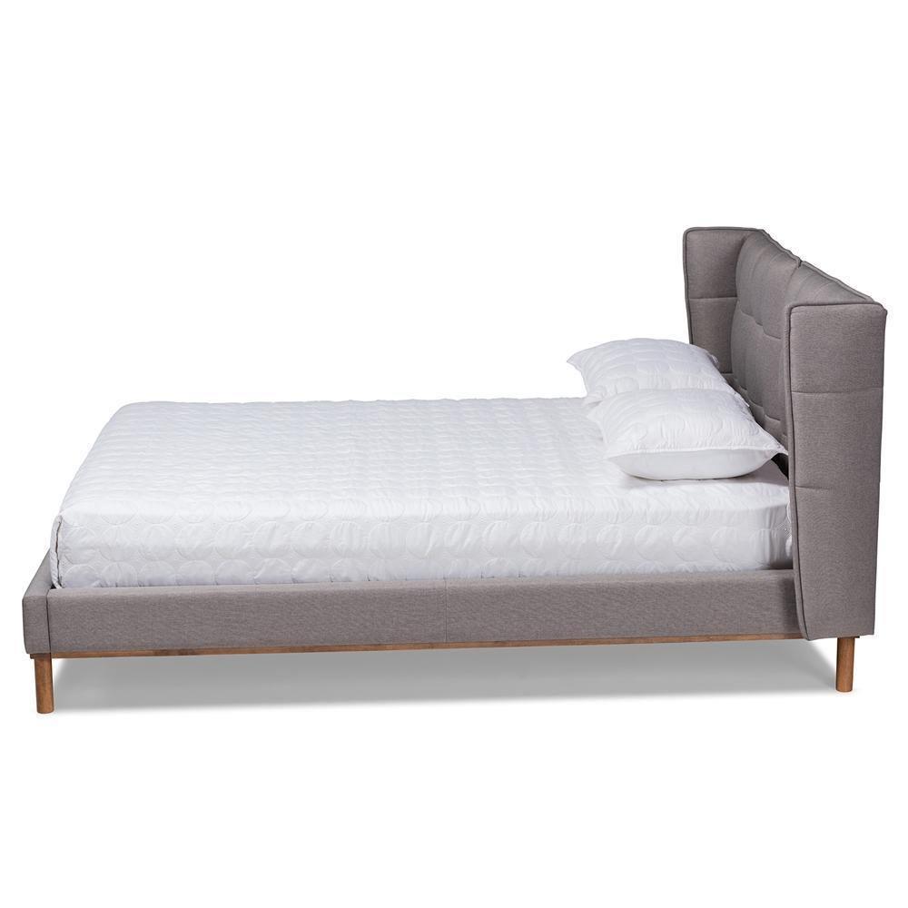 Gretchen Modern and Contemporary Grey Fabric Upholstered and Walnut Brown Finished Wood King Size Platform Wingback Bed FredCo