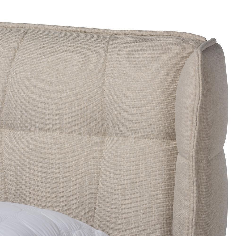 Gretchen Modern and Contemporary Light Beige Fabric Upholstered and Walnut Brown Finished Wood King Size Platform Wingback Bed FredCo