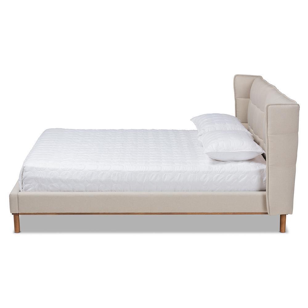 Gretchen Modern and Contemporary Light Beige Fabric Upholstered and Walnut Brown Finished Wood King Size Platform Wingback Bed FredCo
