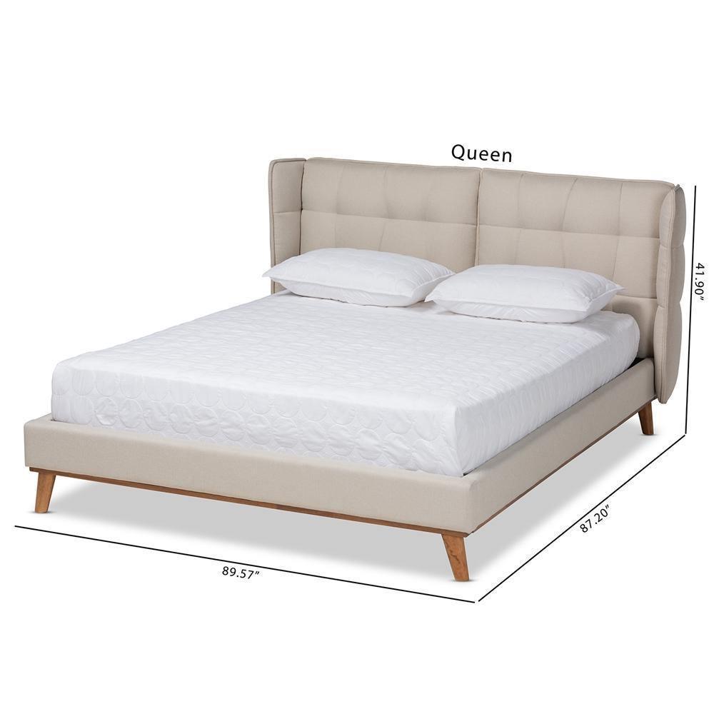 Gretchen Modern and Contemporary Light Beige Fabric Upholstered and Walnut Brown Finished Wood King Size Platform Wingback Bed FredCo