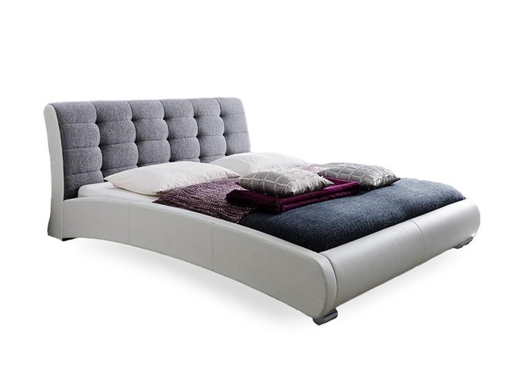 Guerin Contemporary White Faux Leather Grey Fabric Two Tone Upholstered Grid Tufted Queen-Size Platform BedOne (1) Queen Size Bed FredCo