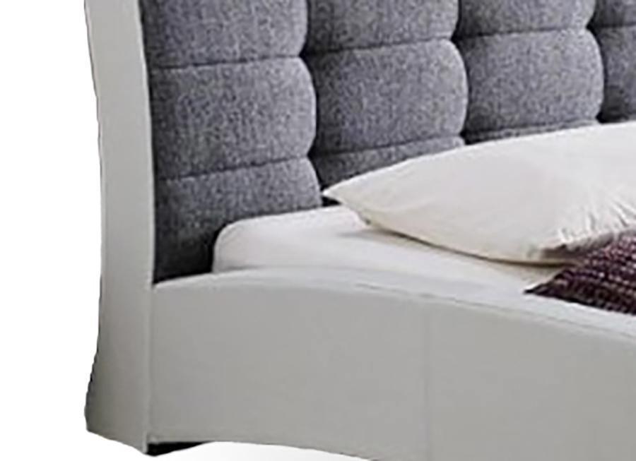 Guerin Contemporary White Faux Leather Grey Fabric Two Tone Upholstered Grid Tufted Queen-Size Platform BedOne (1) Queen Size Bed FredCo