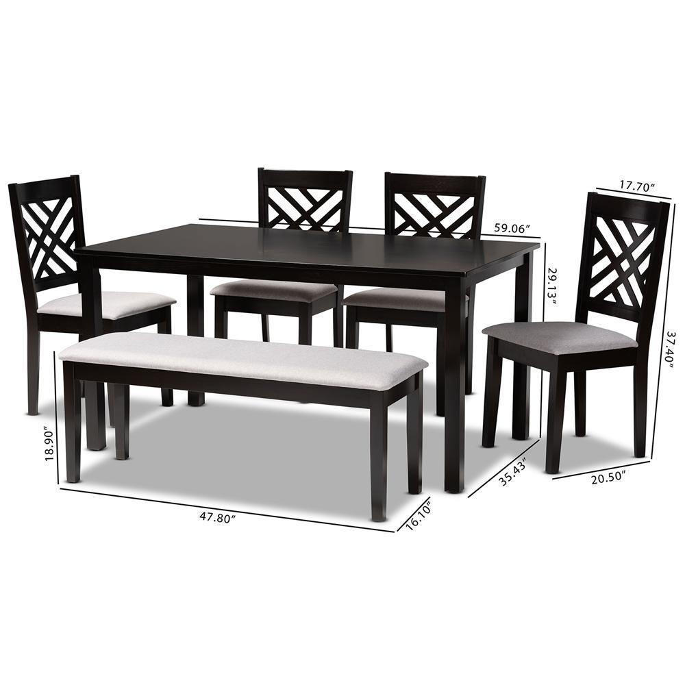 Gustavo Modern and Contemporary Grey Fabric Upholstered and Dark Brown Finished Wood 6-Piece Dining Set FredCo